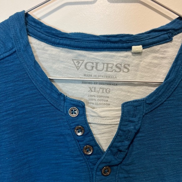 Guess Jeans Mens Blue Henley Pocket T Shirt XL/TG Cotton - Picture 3 of 8